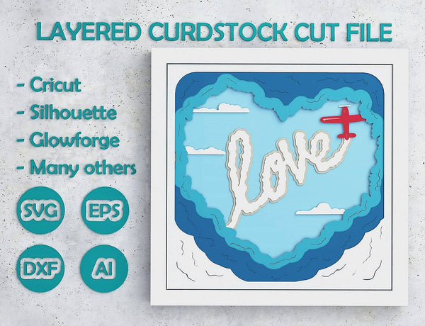 Heart in Clouds Shadow Box. File for cutting