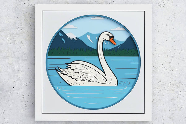 Swan On the Lake Shadow Box. File for cutting
