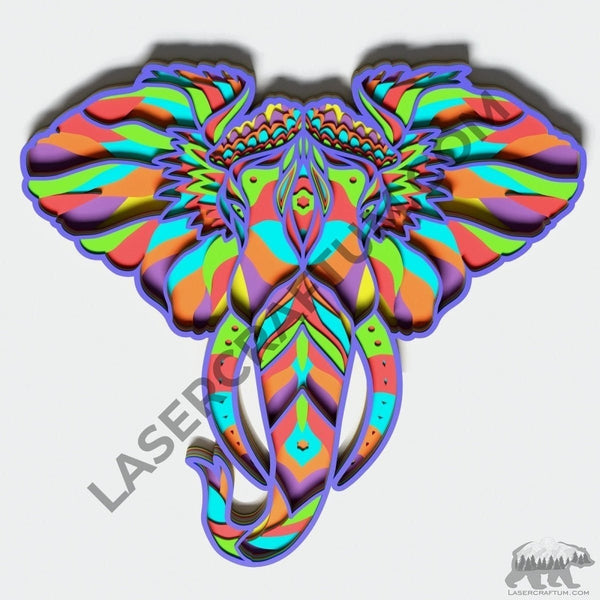 Elephant Head Multilayer Design for cutting - LaserCraftum