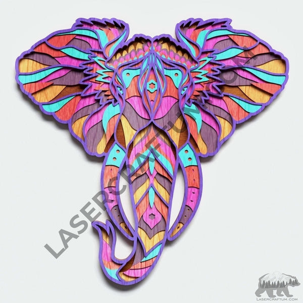 Elephant Head Multilayer Design for cutting - LaserCraftum