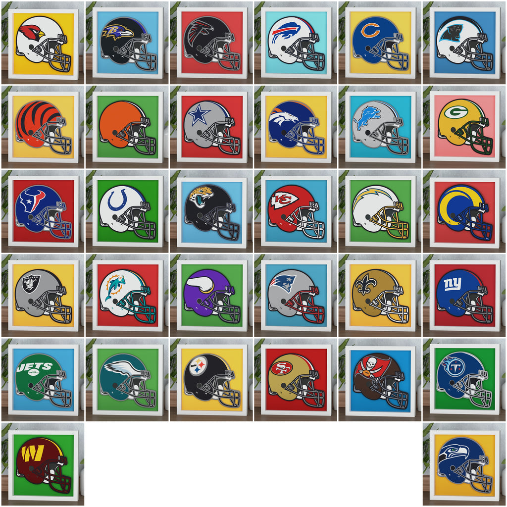 Set of American Football Helmets. Layered Designs cutting Set of American Football Helmets. Layered Designs cutting