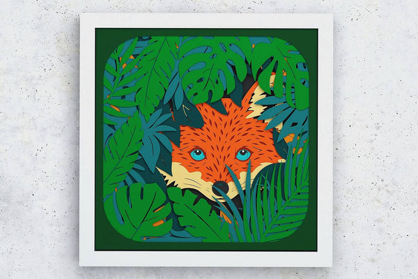 Fox In The Bushes Shadow Box. File for cutting