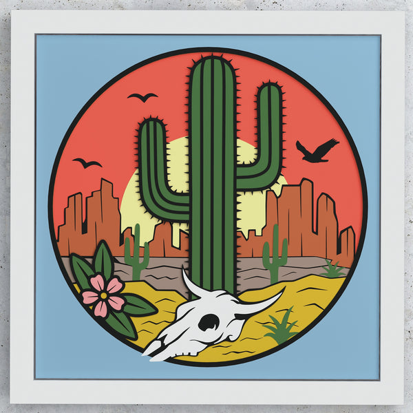 Cactus In Desert Shadow Box. File for cutting