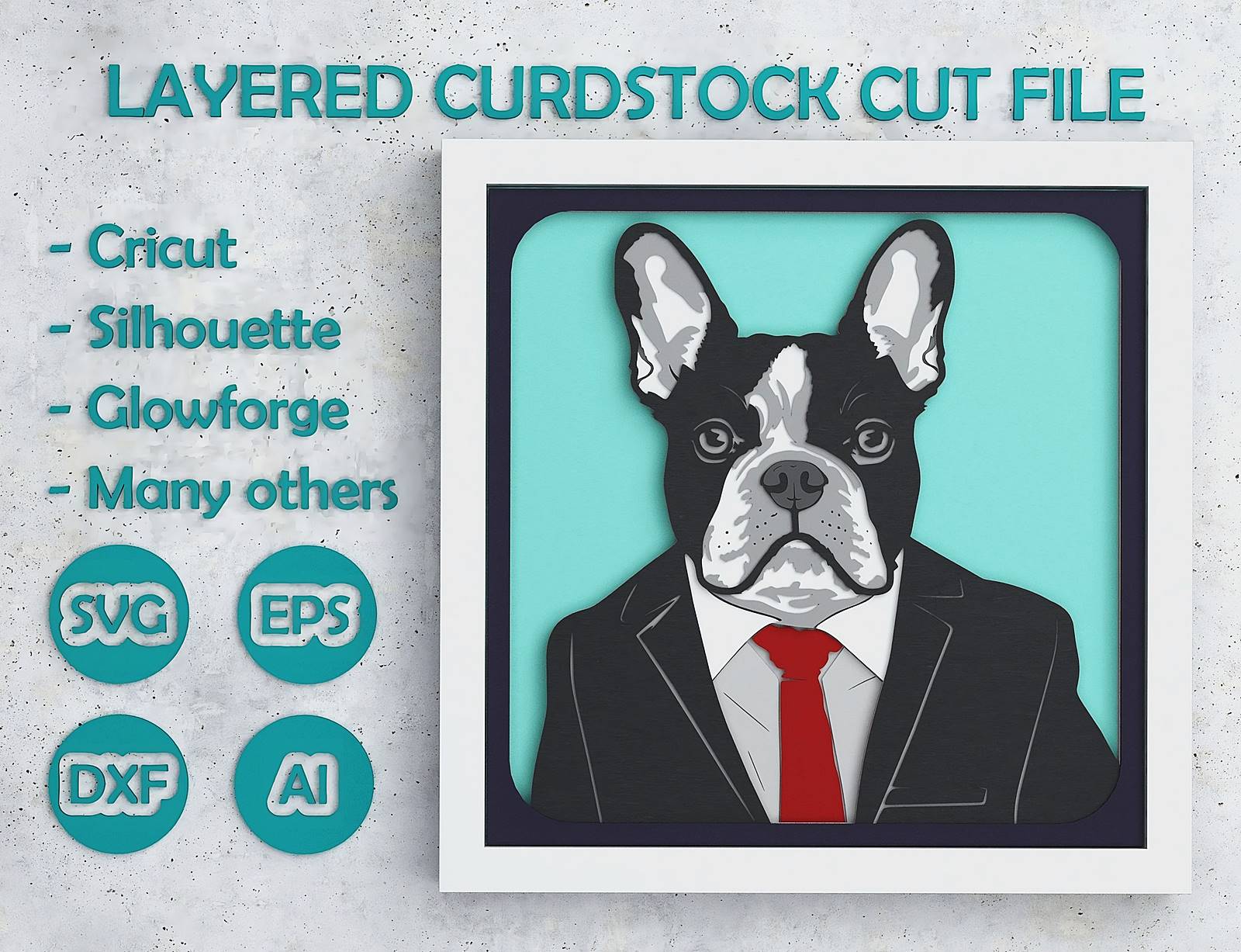 French Bulldog In Suit Shadow Box. File for cutting