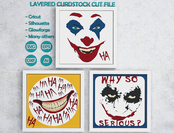 Set of 3 Joker Smile Shadow Boxes. File for cutting