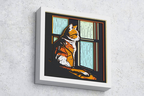 Cat on a Rainy Day Shadow Box. File for cutting