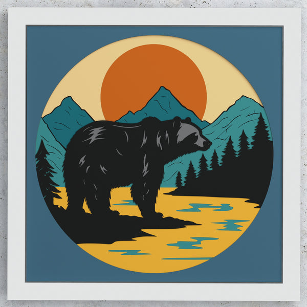 Bear and Mountains Shadow Box. File for cutting