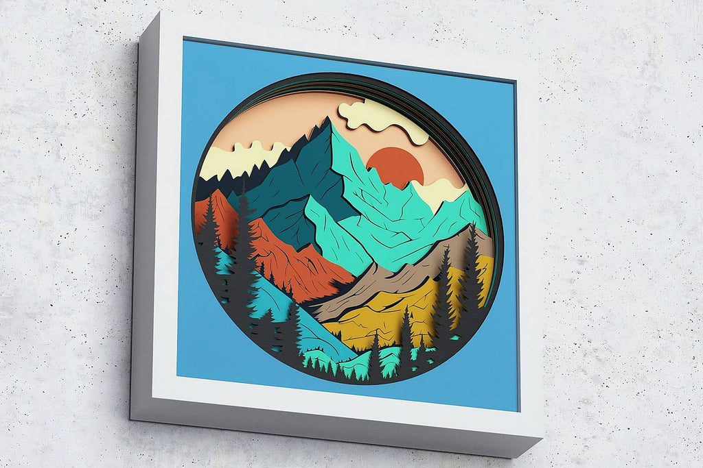 Layered Shadow Box File Mountains v2 Shadow Box. File for cutting - LaserCraftum
