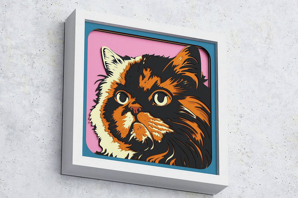 Fluffy Cat Shadow Box. File for cutting