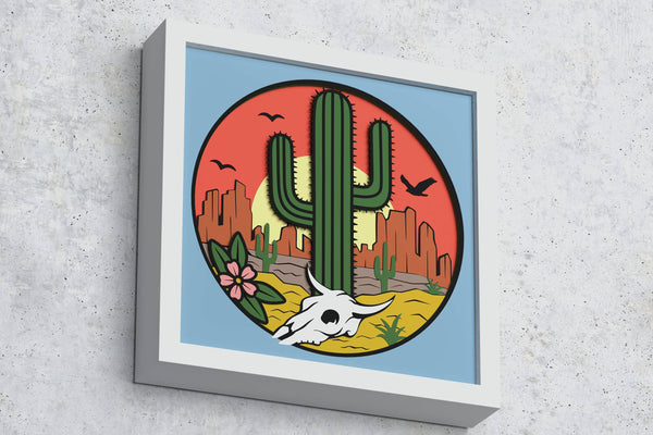 Cactus In Desert Shadow Box. File for cutting