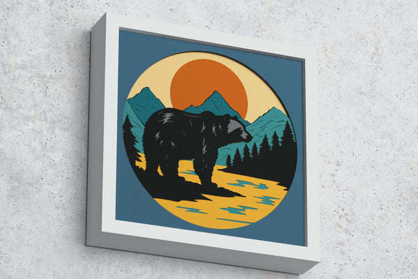 Bear and Mountains Shadow Box. File for cutting