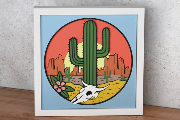 Cactus In Desert Shadow Box. File for cutting