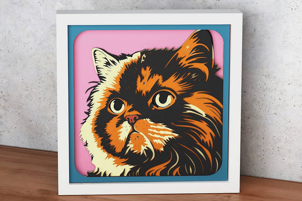Fluffy Cat Shadow Box. File for cutting