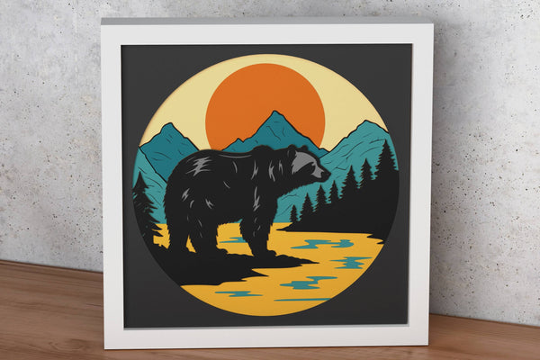 Bear and Mountains Shadow Box. File for cutting