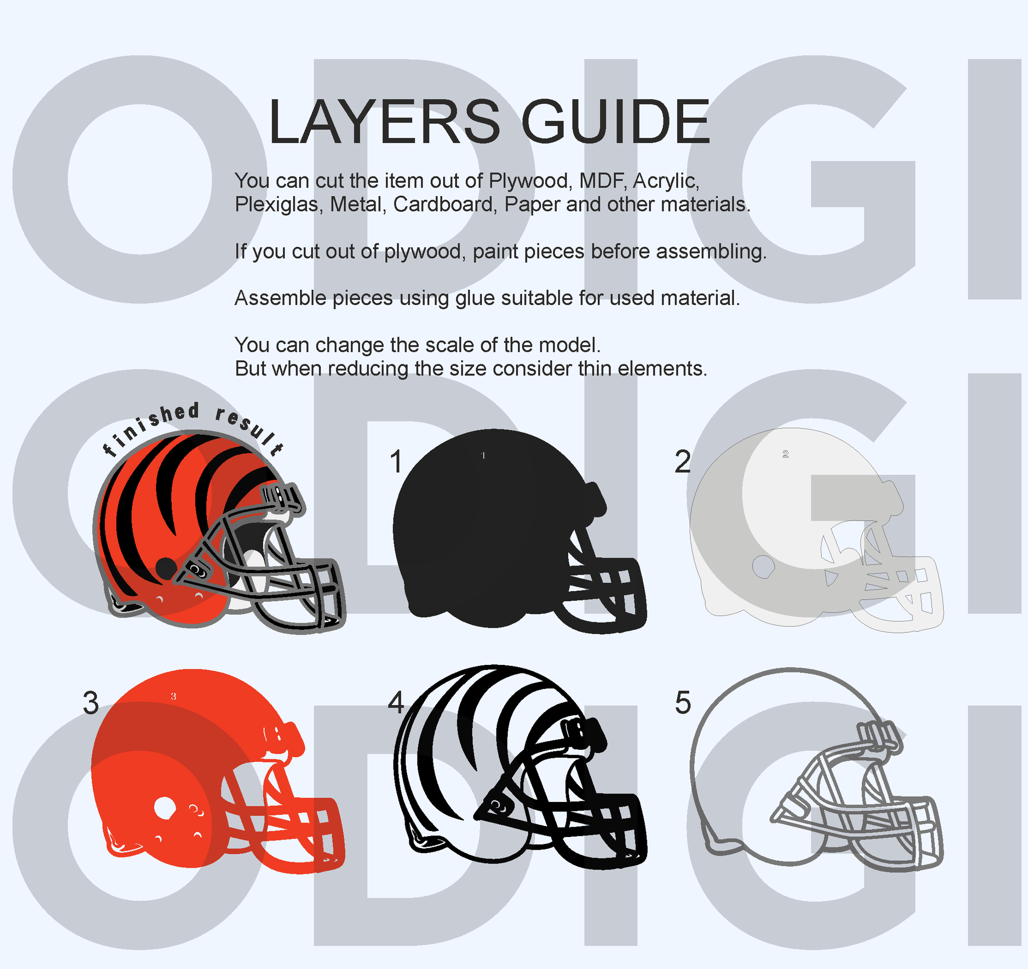 Set of American Football Helmets. Layered Designs cutting - LaserCraftum