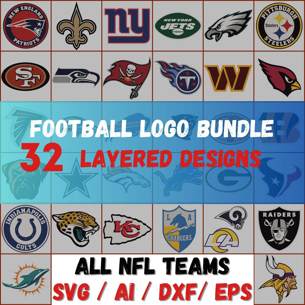 Nfl Ripped Logos Set of American Football Logos. Layered Designs cutting - LaserCraftum