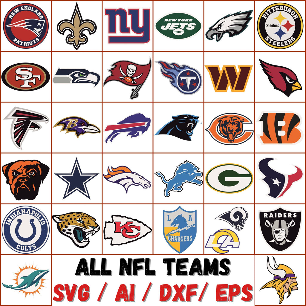 Nfl Ripped Logos Set of American Football Logos. Layered Designs cutting - LaserCraftum
