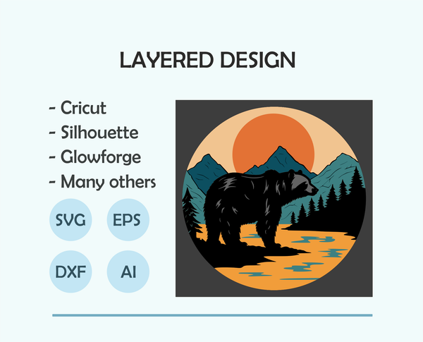 Bear and Mountains Shadow Box. File for cutting