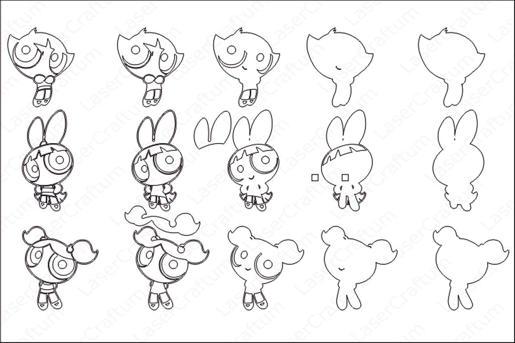 Powerpuff Design Powerpuff Girls Layered Design for cutting - LaserCraftum