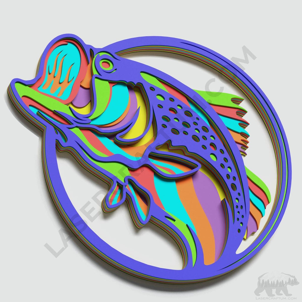 Bass Fish Layered Design for cutting - LaserCraftum