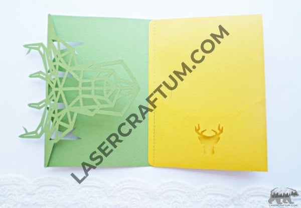 Deer envelope template for paper cutting - LaserCraftum