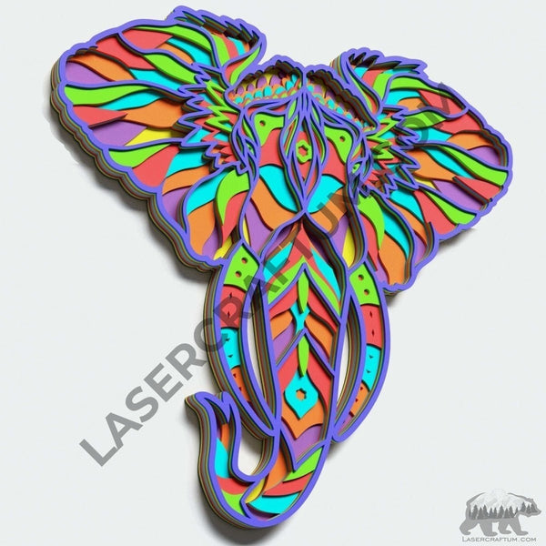 Elephant Head Multilayer Design for cutting - LaserCraftum
