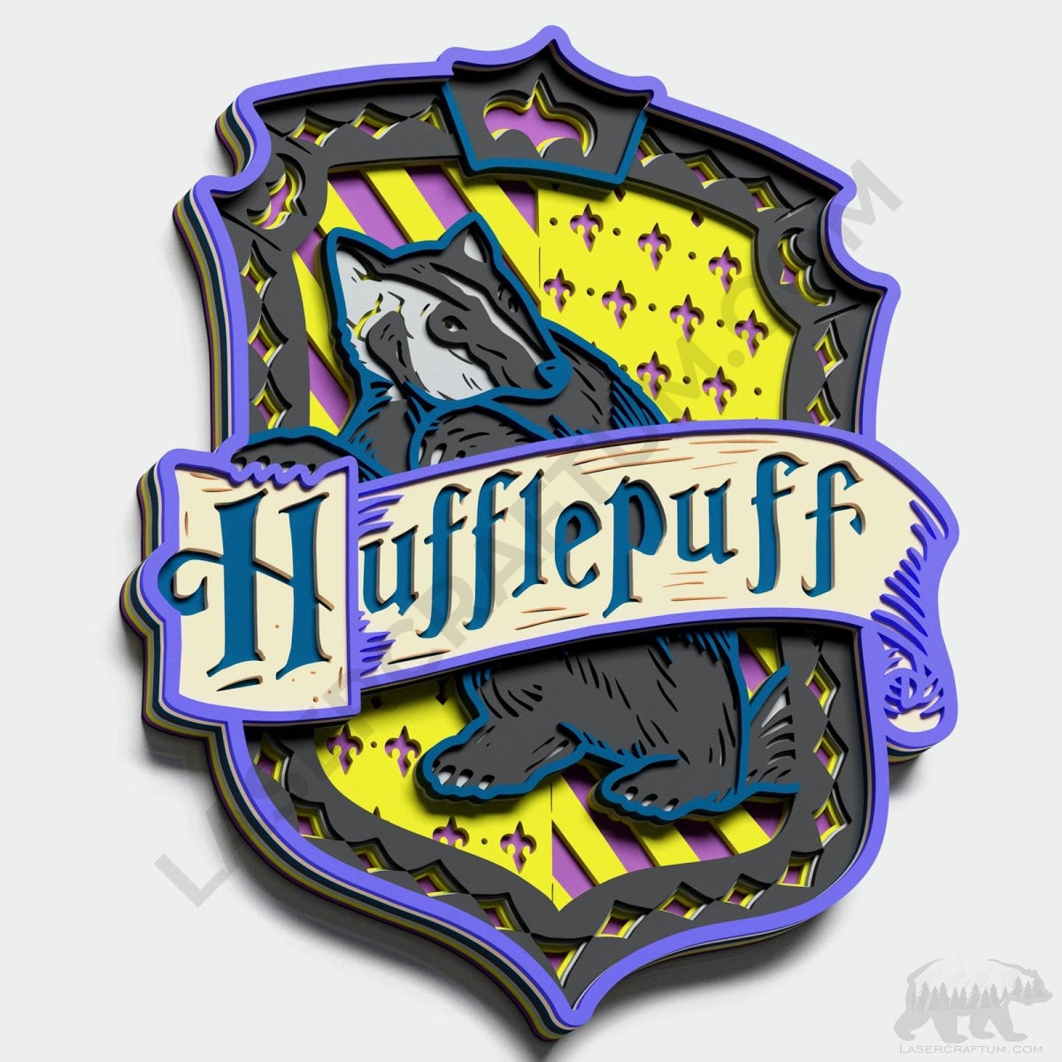 Hufflepuff Crest Layered Design for cutting - LaserCraftum, image size:1200x1200