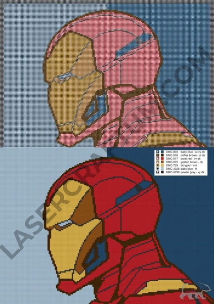 Iron Man Profile Cross Stitch PDF Pattern - LaserCraftum