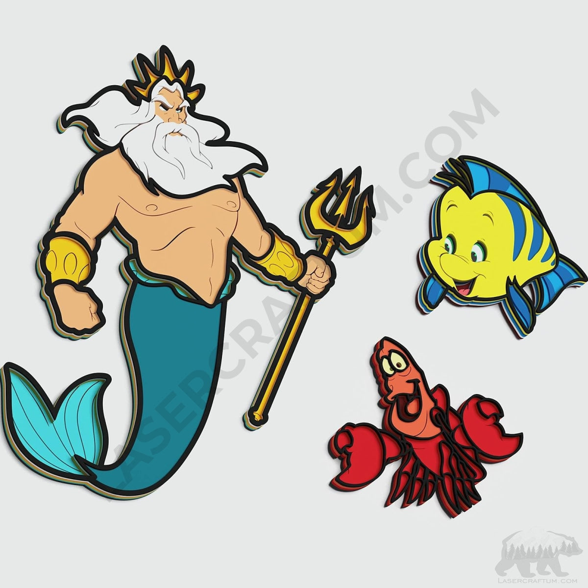 Little Mermaid Characters Layered Design for cutting LaserCraftum