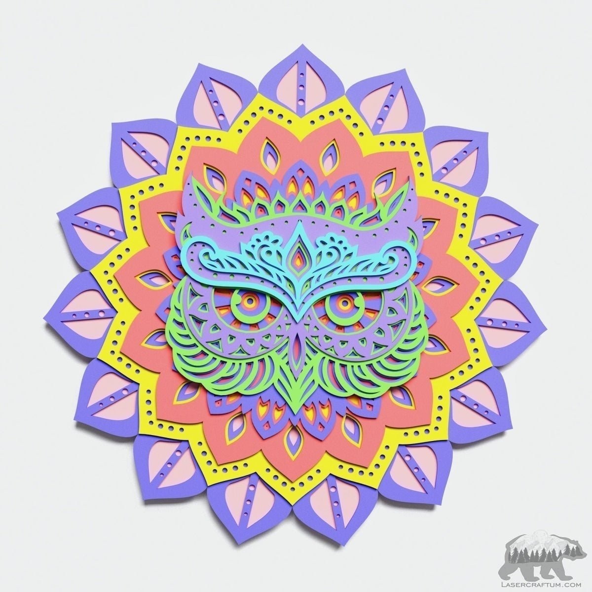 Owl Head Multilayer Design for cutting - LaserCraftum