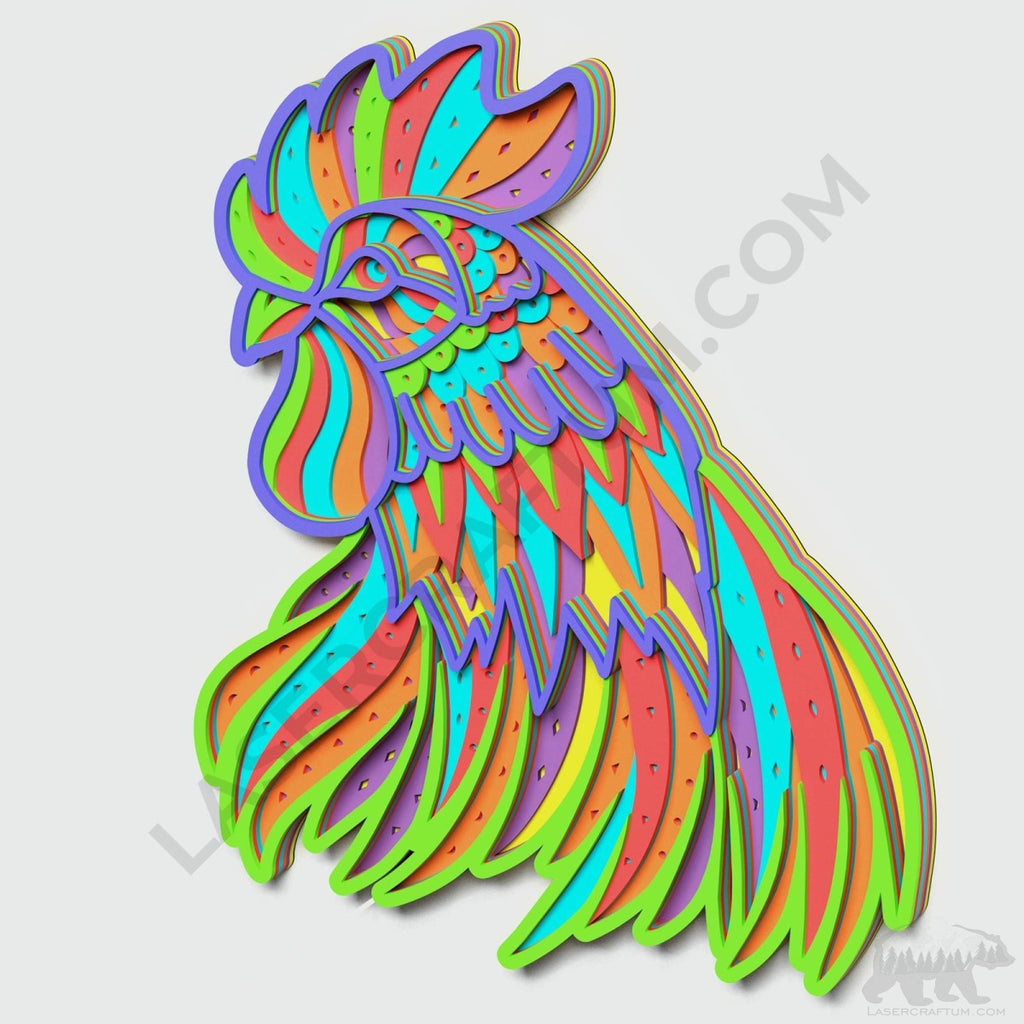 Desaign Roster Rooster Layered Design for cutting - LaserCraftum