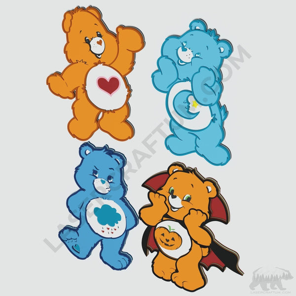 Set of 4 Care Bears. Layered Designs for cutting