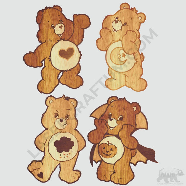 Set of 4 Care Bears. Layered Designs for cutting