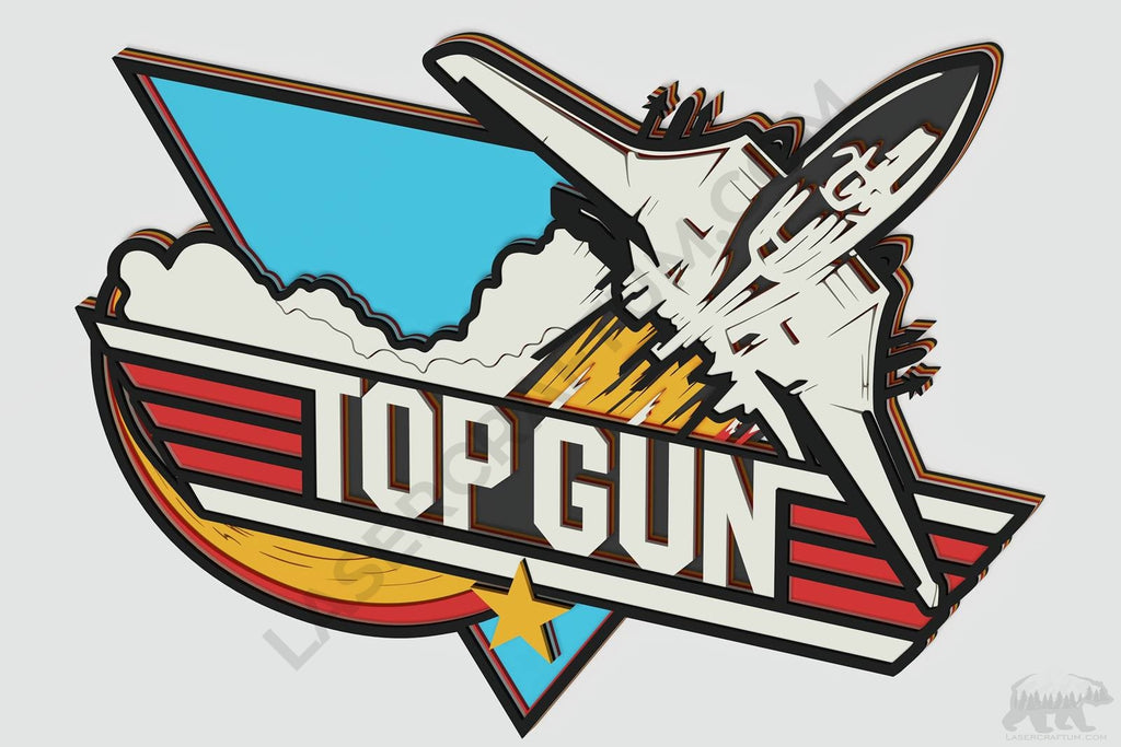 Top Gun Jet Fighter Layered Design for cutting - LaserCraftum