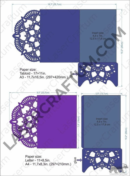 Wedding invitation envelope template for cutting - M2 - LaserCraftum