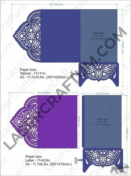 Wedding invitation envelope template for cutting - M6 - LaserCraftum